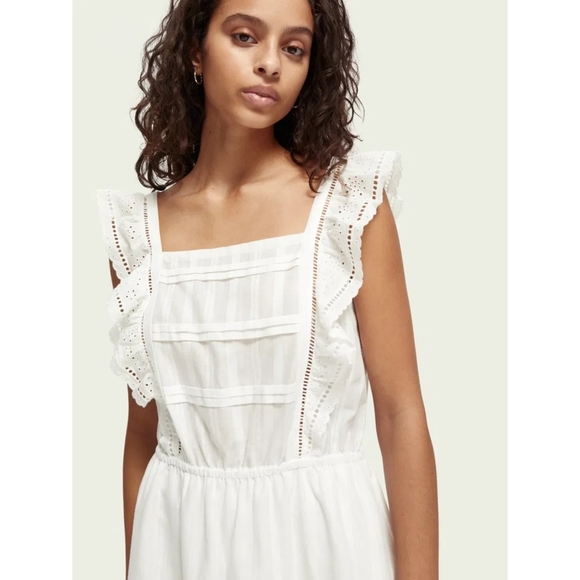 Scotch & Soda Eyelet Ruffle Organic Cotton Pinafore Mini Sun Dress Small… - Picture 3 of 12